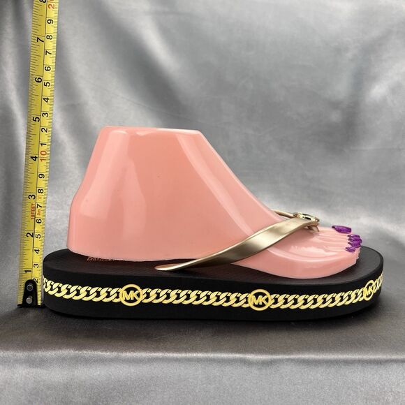 Michael Kors Women's 7 Logo Flip Flops Fashion Sandals Black/Gold RX24D MK Shoes - Picture 4 of 14